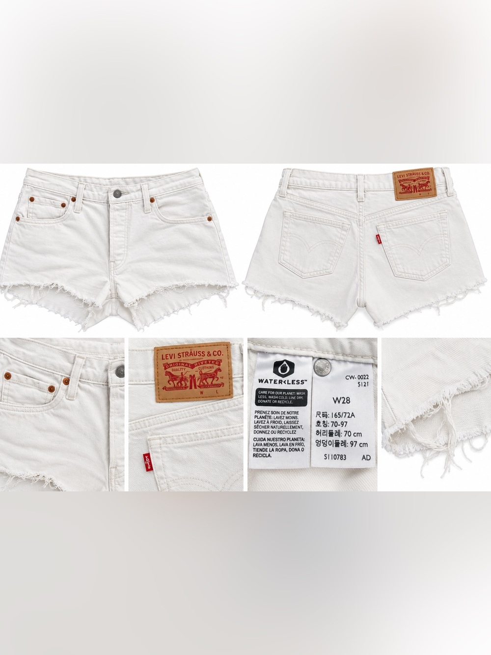 Levi’s White Distressed Cutoff Denim Shorts W28 Raw Frayed Hem